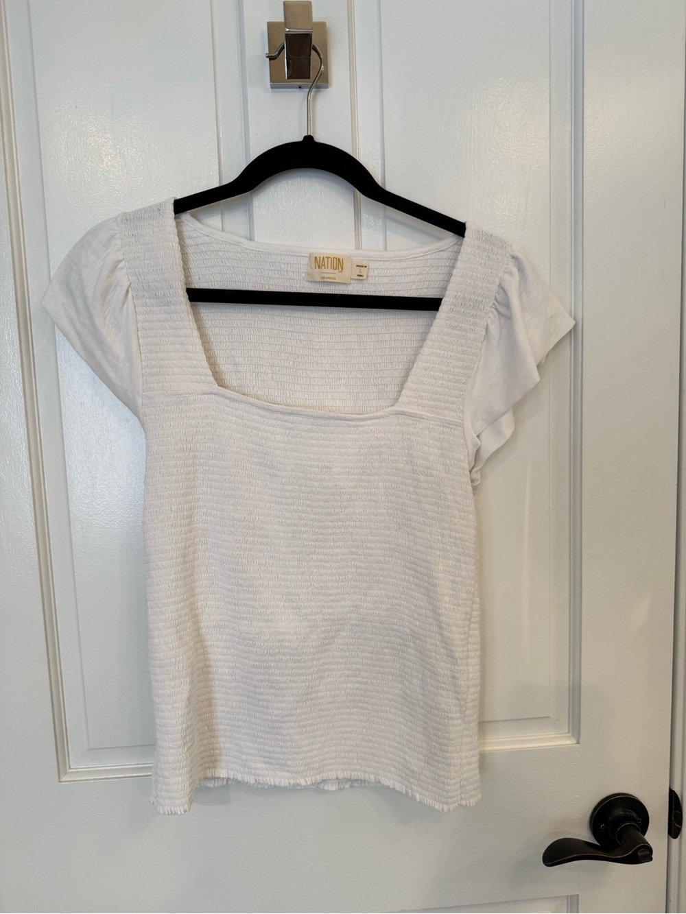 Nation LTD White Square-Neck Short Sleeve Knit Top